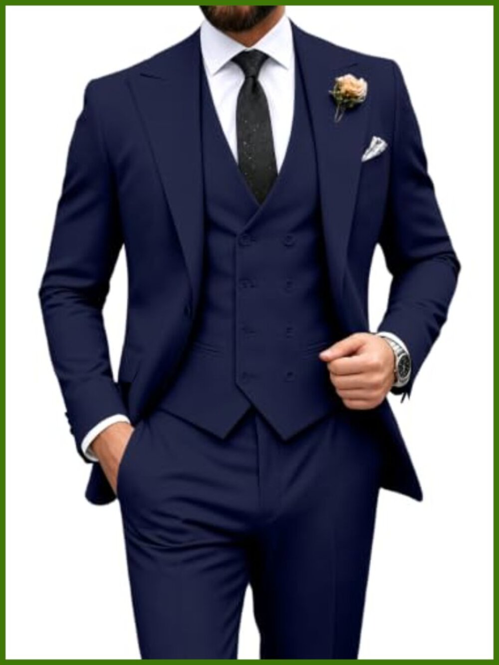Mens Slim Fit 3 Piece Suit Double Breasted Formal Wedding Tuxedo